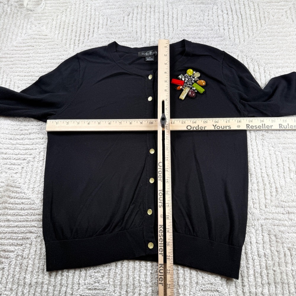August Silk Cardigan Women's Medium Black Beaded Jeweled Art To Wear Cottagecore - Picture 8 of 12